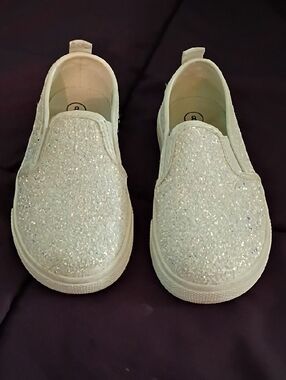 Kids Glitter Slip-On Shoes - White